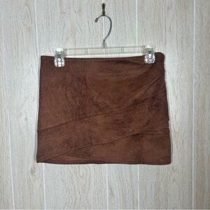 Free People Brown Faux Leather Mini Skirt